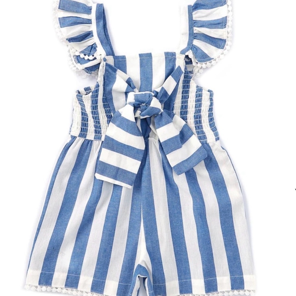 Rare Editions Blue and White Striped Romper 4T
